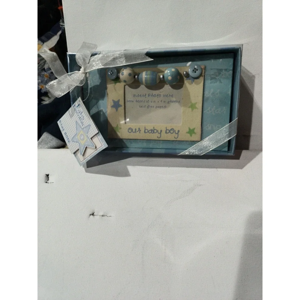 Baby Boy Baby Shower Gift Brag Book Holds (60) 4x6 Photos Blue Boy Album New
